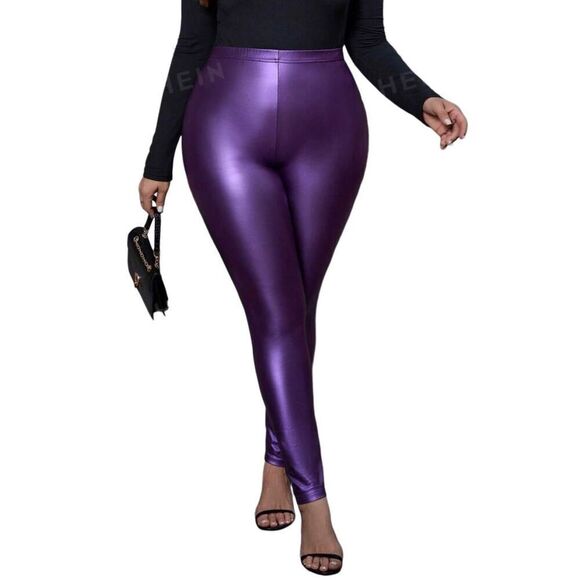 Purple Faux Leather Leggings - Picture 7 of 7